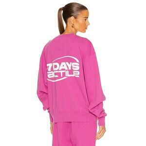 7 Days Active Oversized Pullover Sweatshirt Fuschia Pink Size Small